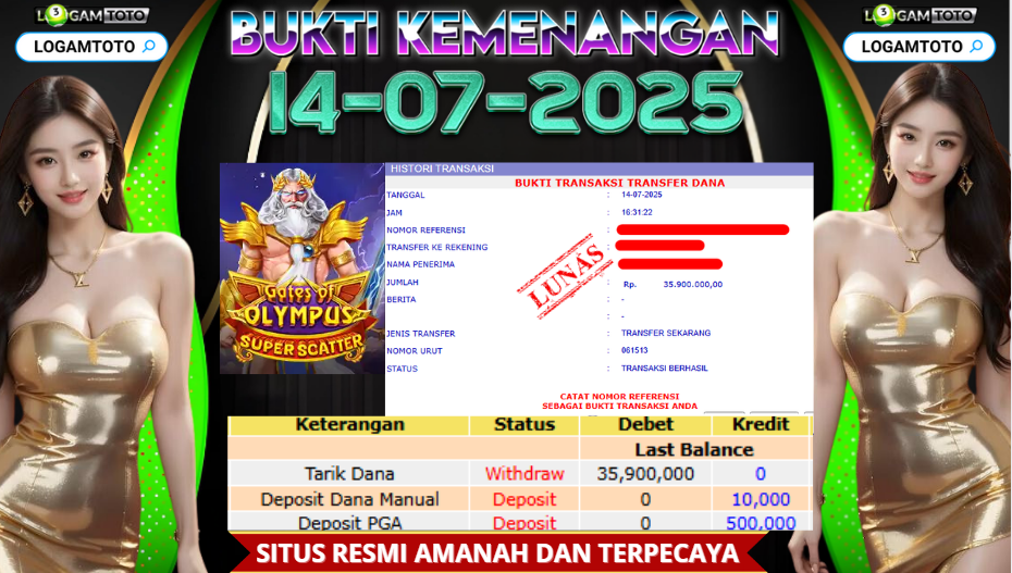 SELAMAT KEPADA MEMBER SETIA LOGAMTOTO BERHASIL JACKPOT DI PERMAINAN SLOT GATE OF OLYMPUS SUPER SCATTER